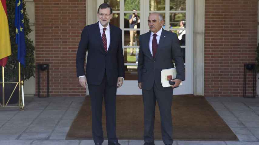 Mariano Rajoy recibe en 2014 el Palacio de La Moncloa a Alberto Garre como presidente de la Región de Murcia.