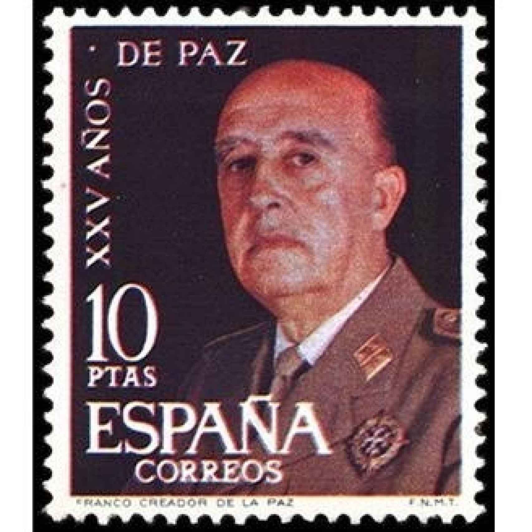 Sello conmemorativo de los "25 años de paz", dictados por Franco.