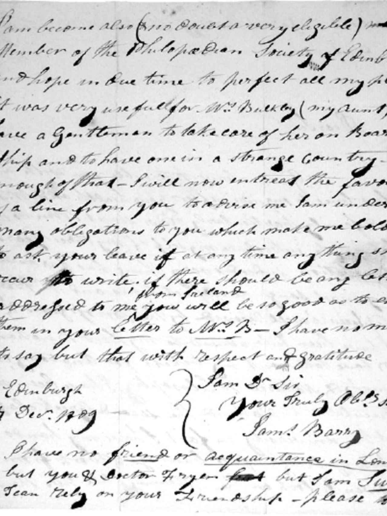 Carta manuscrita por James Barry.