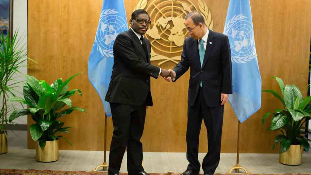 Teodorín Obiang y el exsecretario general de la ONU, Ban Ki-Moon, en septiembre del 2015.
