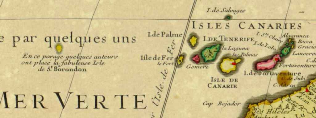Detalle del mapa del norte de África según Guillermo Delisle donde aparece la isla (1707)