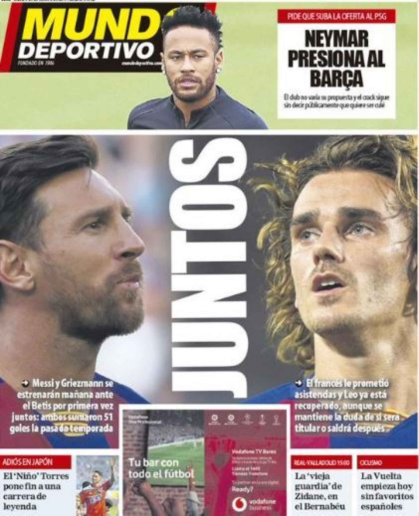 La portada del diario Mundo Deportivo (24/08/2019)